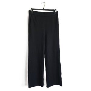 Vince Camuto Black Knit Pull-on Wide Leg Pants Pocket Ponte Thick Medium Stretch